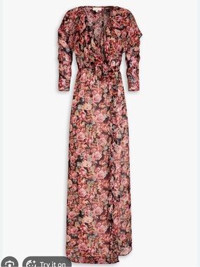 By TiMo‎ Ruffled Floral Georgette Maxi Wrap Dress Size Small Boho Prairie